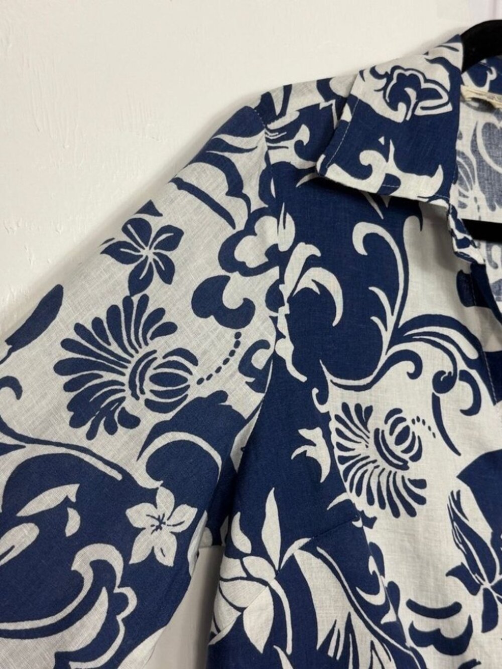 Christian Siriano Blue White Floral Tie Front Linen Blend Top Size L - Picture 3 of 6